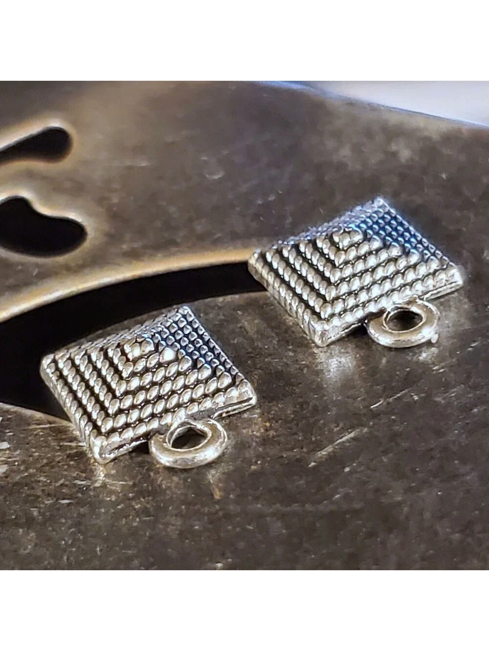 Avant Garde Antique Silver Egyptian Pyramid Dotted Earring Post Findings 2 pcs